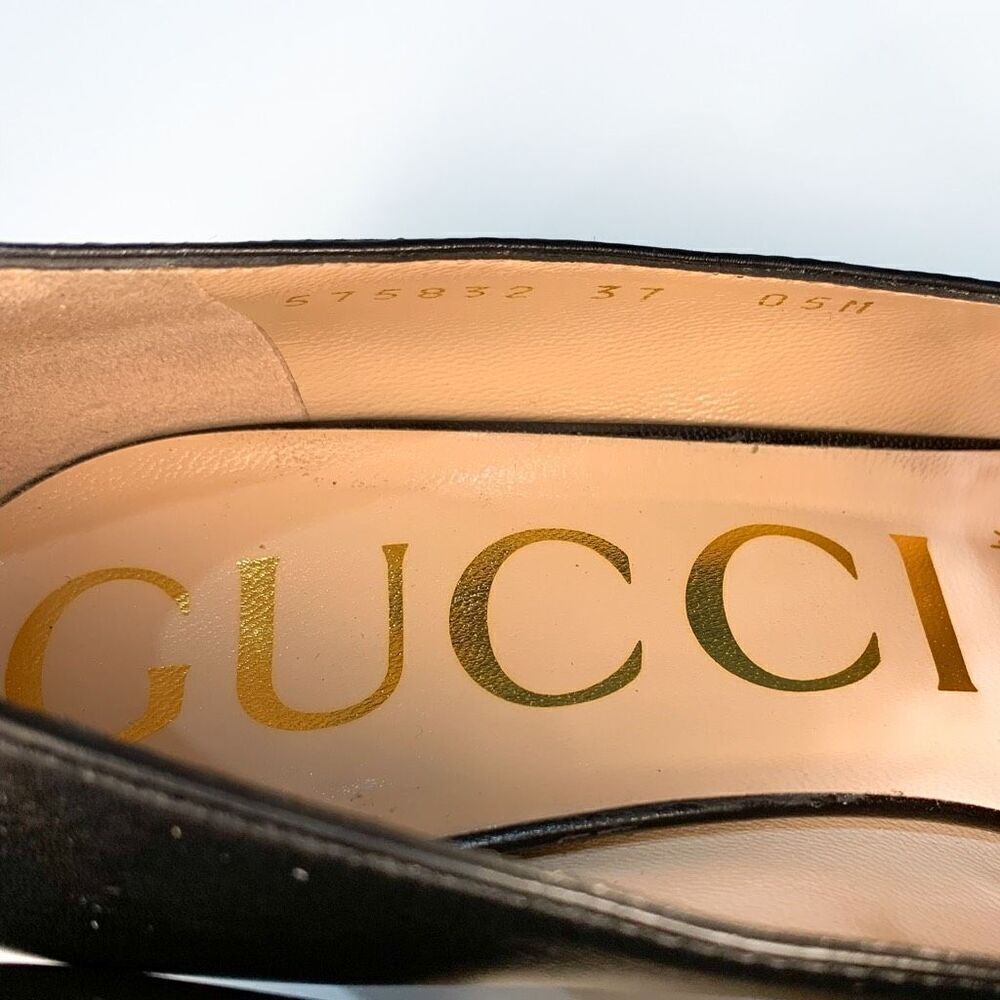 Gucci Zumi Interlocking GG Loafer Pumps EU 37 US 7 Black Leather Logo Mid Heels - Picture 8 of 10